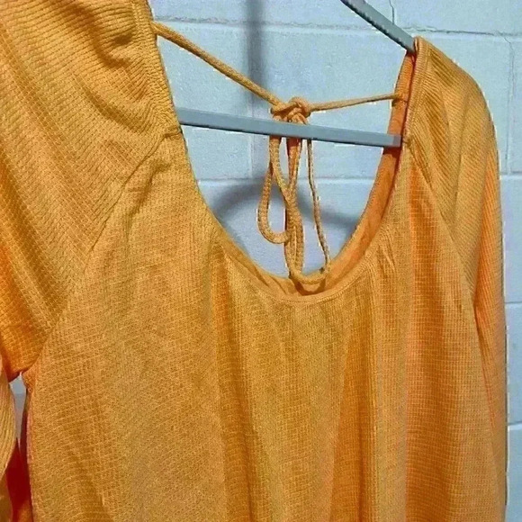 Free People Women's Bondi Thermal Top MEDIUM Malibu Orange Boho Cropped Tie Back - Picture 6 of 8